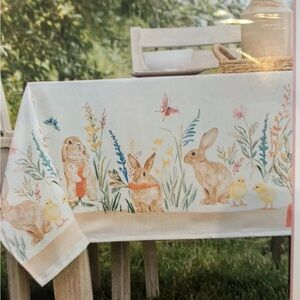 benson Mills Floral Easter Bunny Rabbit Print Spring Tablecloth 60”x120”